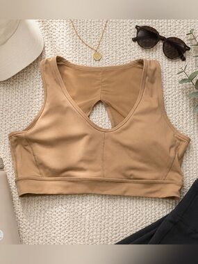 Mono B Large Nude Tan Keyhole Sports Bra Padded Yoga Workout Activewear